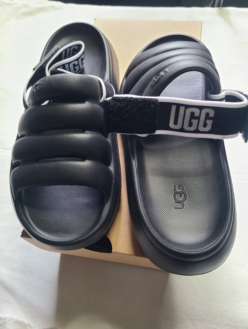 UGG Womens Black Padded Slide Sandals with Branded Strap